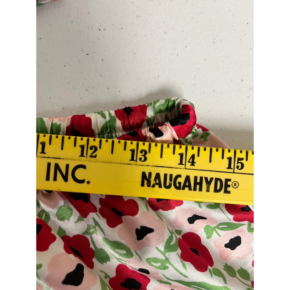 CABERNET Pajama Set Womens M Pink Floral Satin Short Sleeve Button Up Pants - Picture 9 of 16